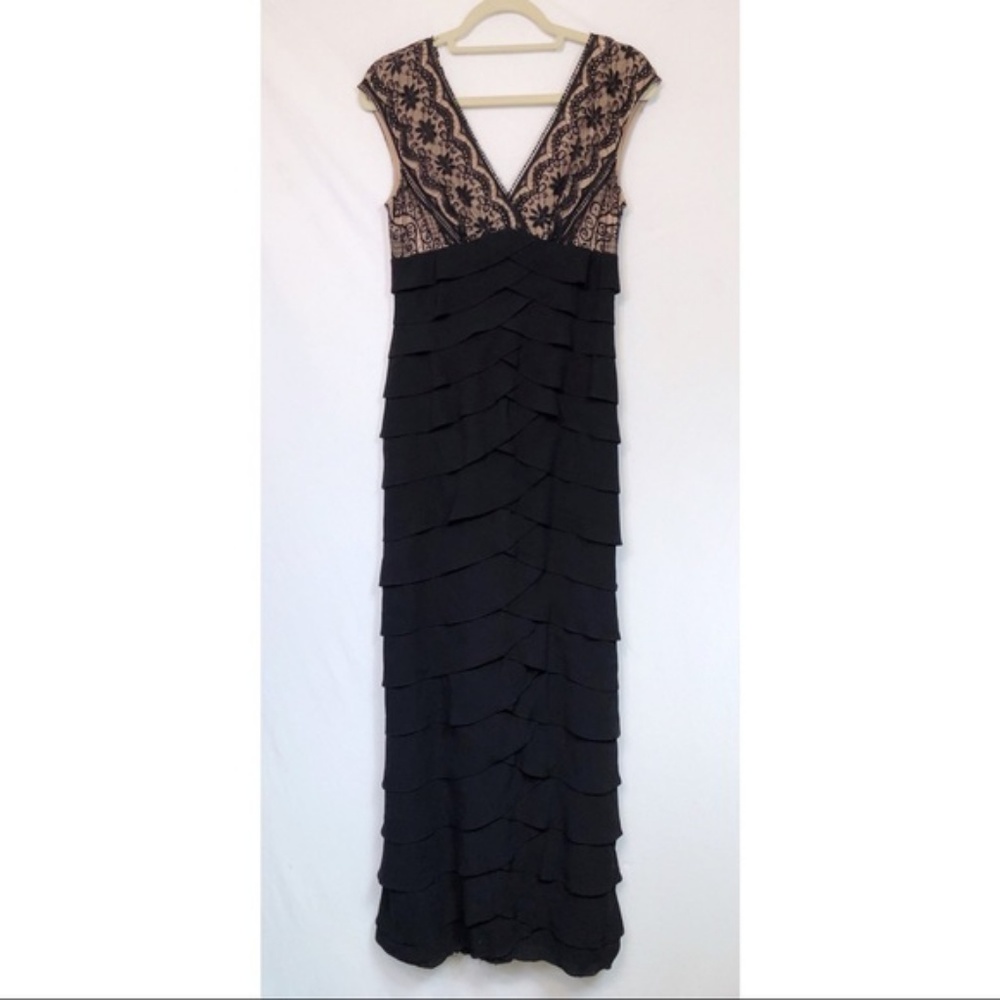 Adrianna Papell V neck Lace Full Length Gown